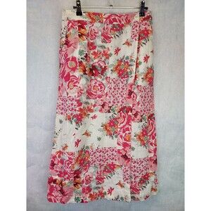 Haute Hippie Maxi Faux Wrap Skirt Womens M Pink Floral Patchwork 100% Linen Boho